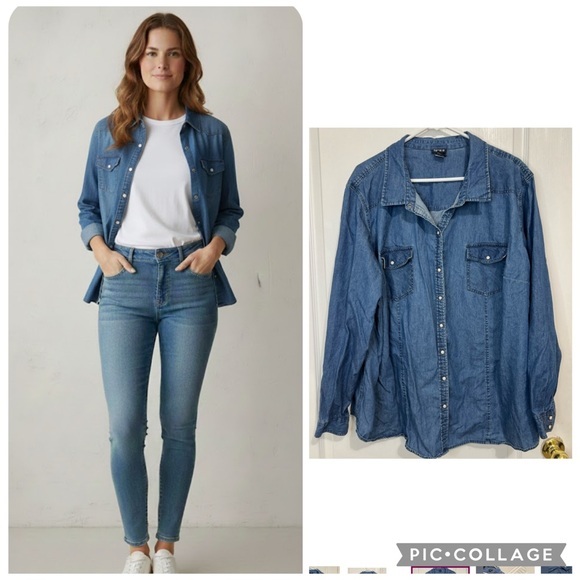 torrid Tops - Torrid Classic Chambray Blue Denim Button-Up Shirt size 4